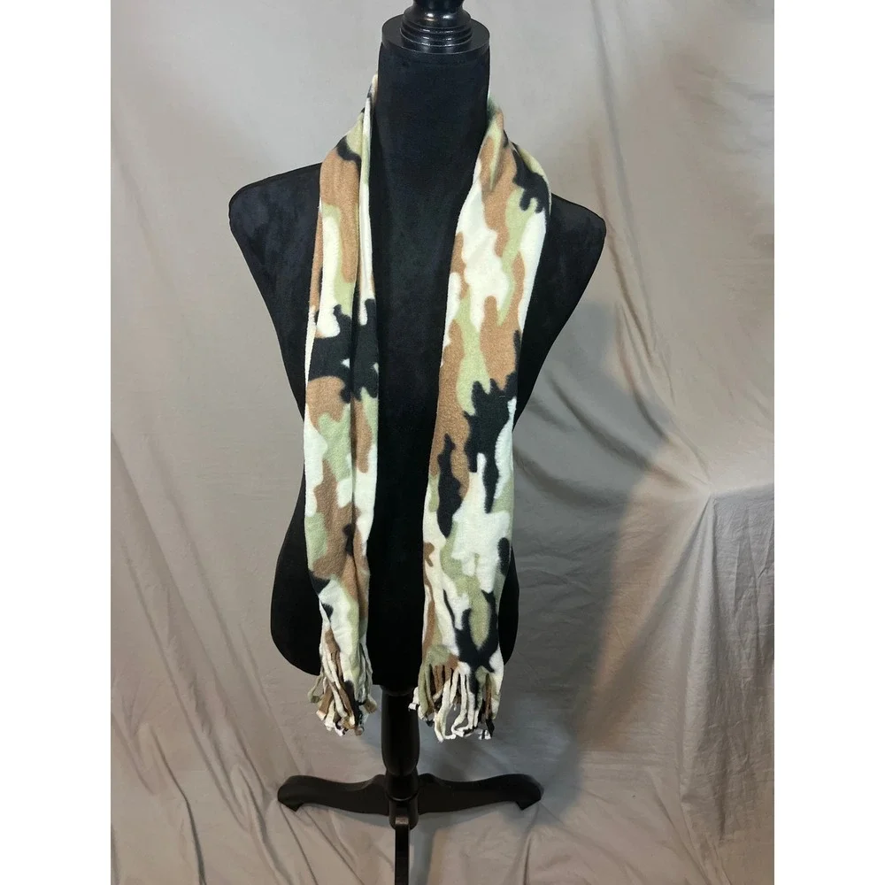Unbranded‎ Camouflage Fleece Scarf Fringe Trim Green Tan Black Camo One Size